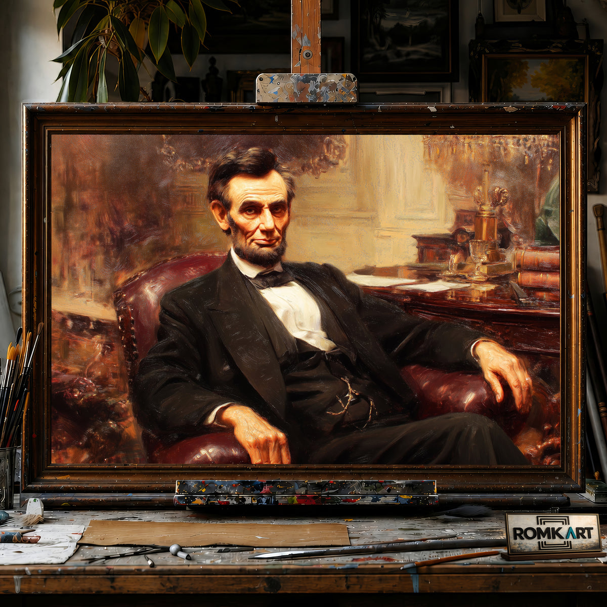 President Abraham Lincoln hand-painted oil painting on canvas