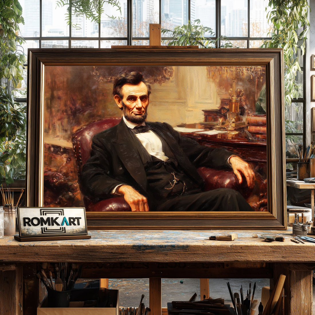 President Abraham Lincoln hand-painted oil painting on canvas