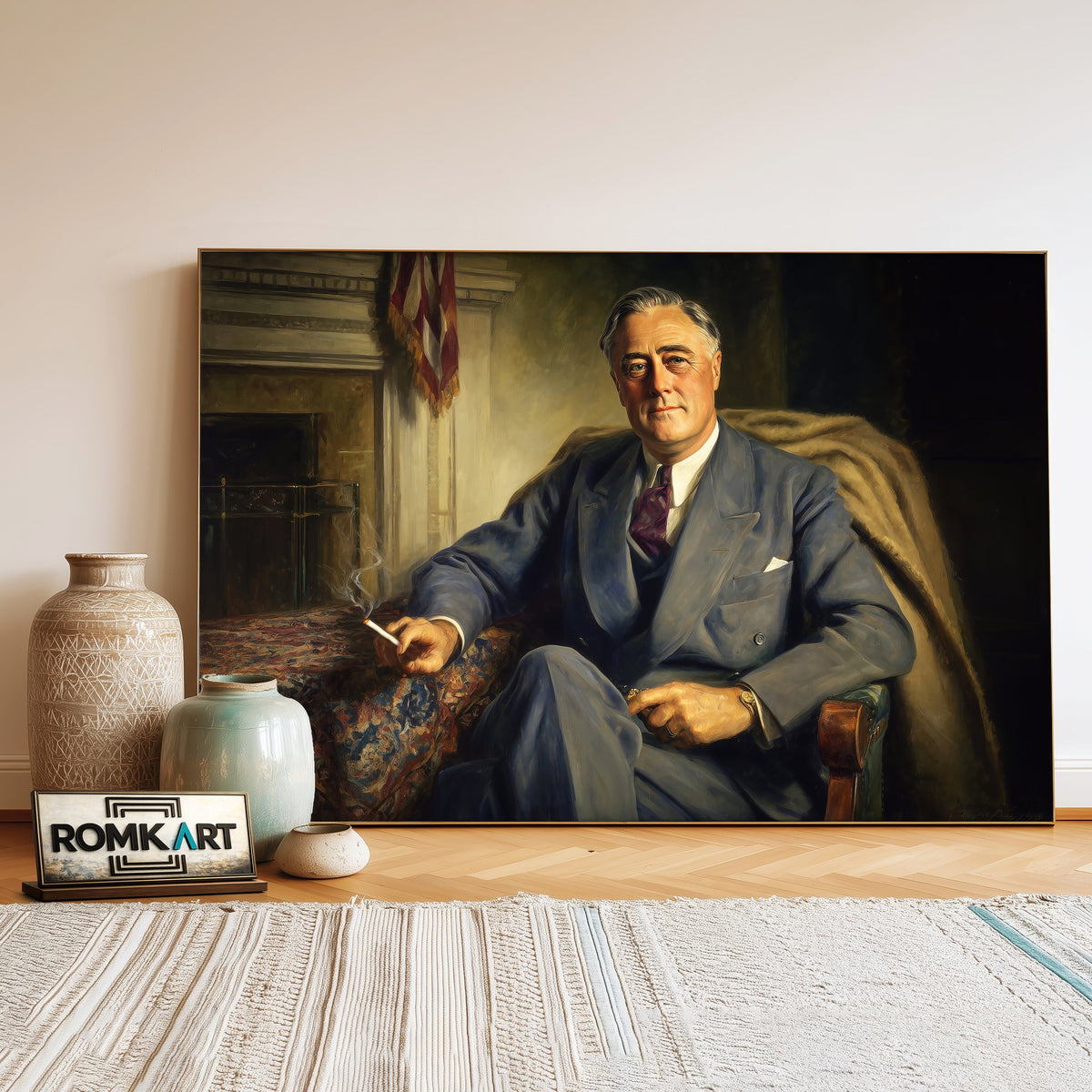 President Franklin D. Roosevelt Presidential Portrait Oil Painting - image 3