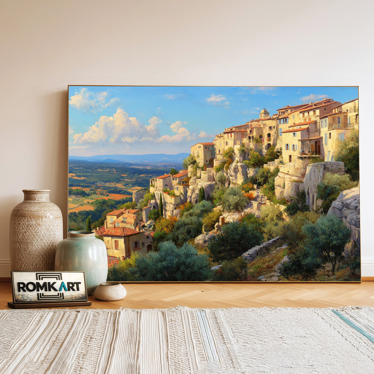 Provence Hillside Village Countryside Oil Painting - image 3