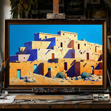 Pueblo Town - Hand-Painted Oil Painting - View 1