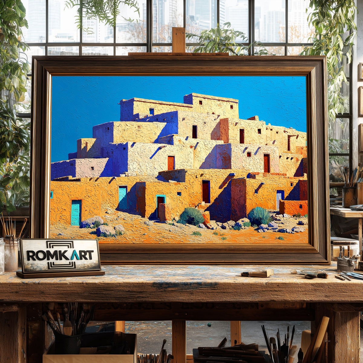 Pueblo Town Oil Painting - image 2
