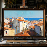 Quaint Coastal Village - Hand-Painted Oil Painting - View 1