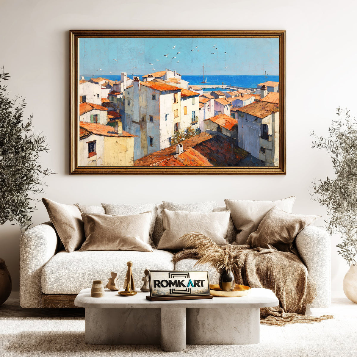 Quaint Coastal Village Oil Painting - image 5