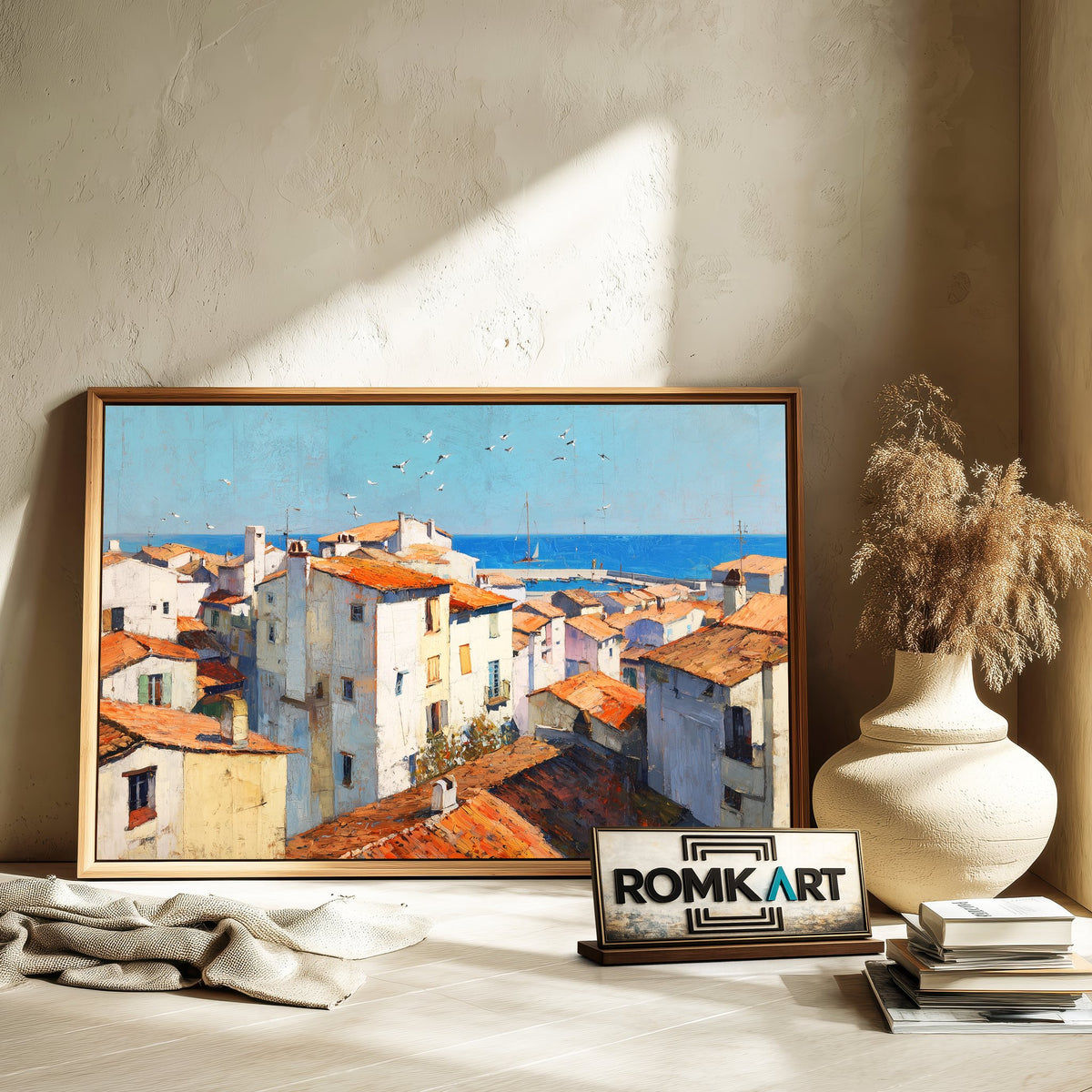 Quaint Coastal Village Oil Painting - image 6