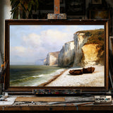 Quiet Coastal Bay with Chalk Cliffs - Hand-Painted Oil Painting - View 1