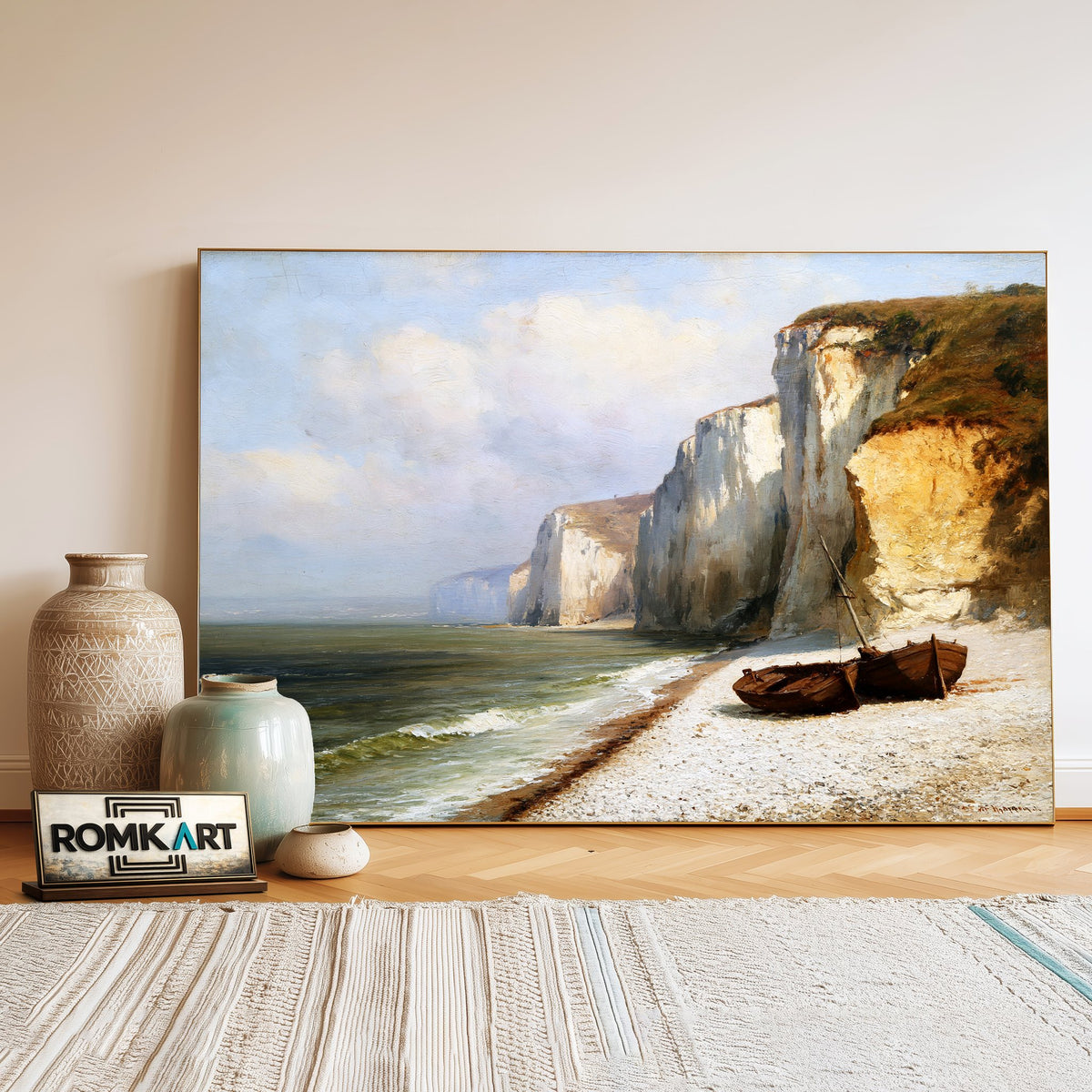 Quiet Coastal Bay With Chalk Cliffs Oil Painting - image 3