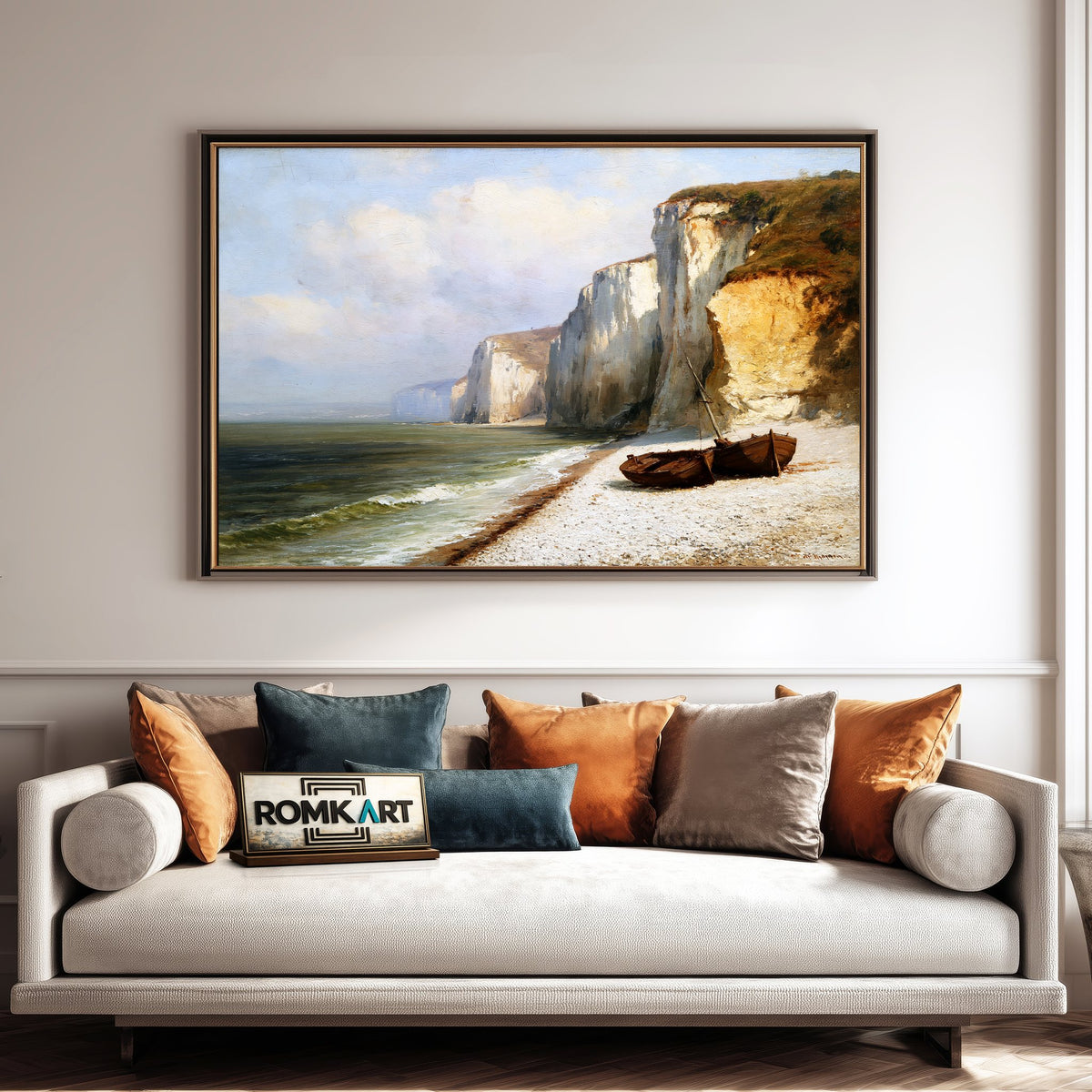 Quiet Coastal Bay With Chalk Cliffs Oil Painting - image 4