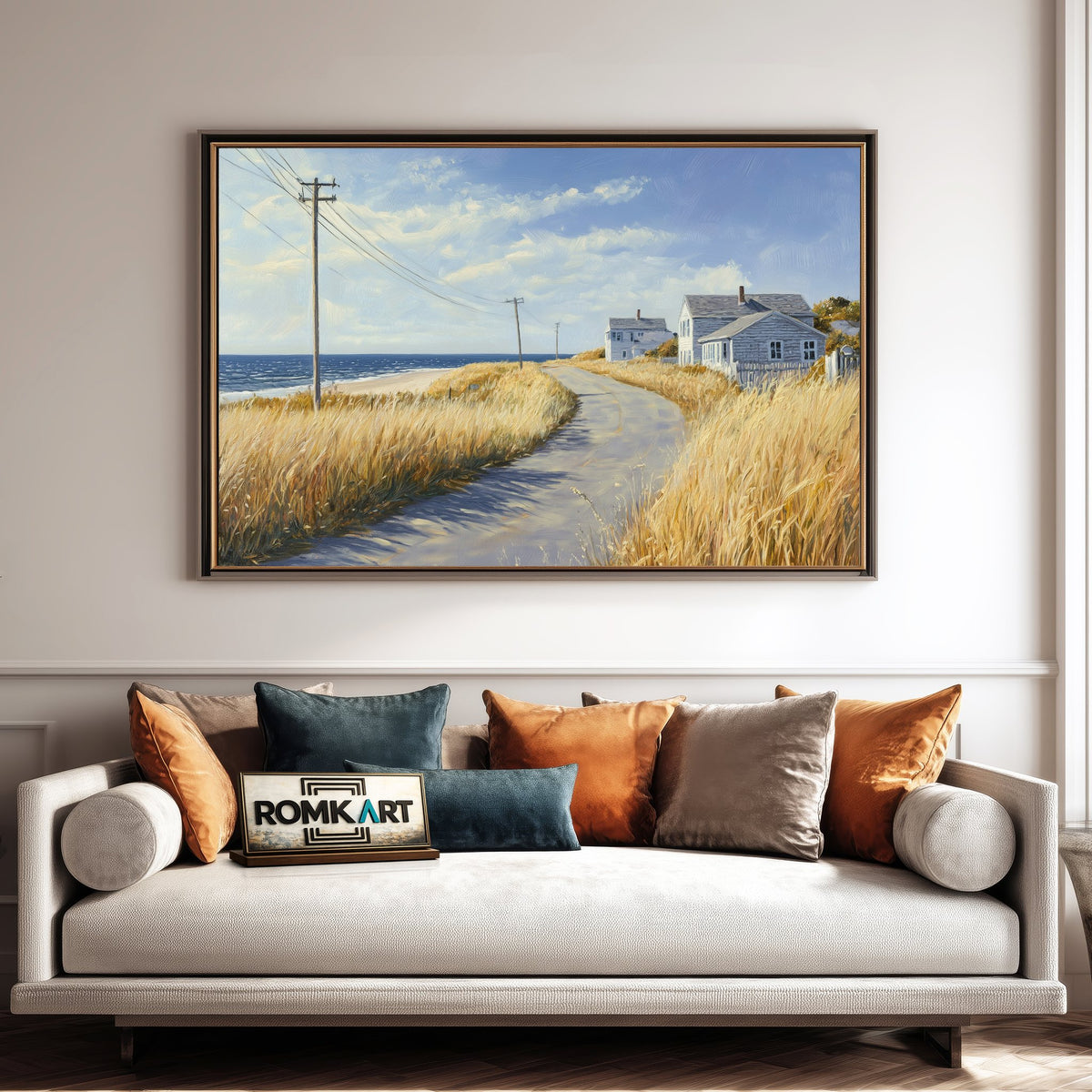 Quiet Coastal Road Town Seascape Oil Painting - image 4