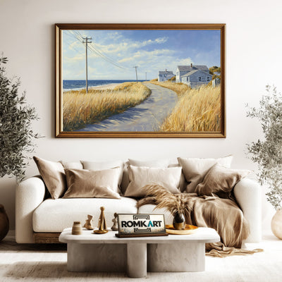Quiet Coastal Road Town Seascape Oil Painting - image 5