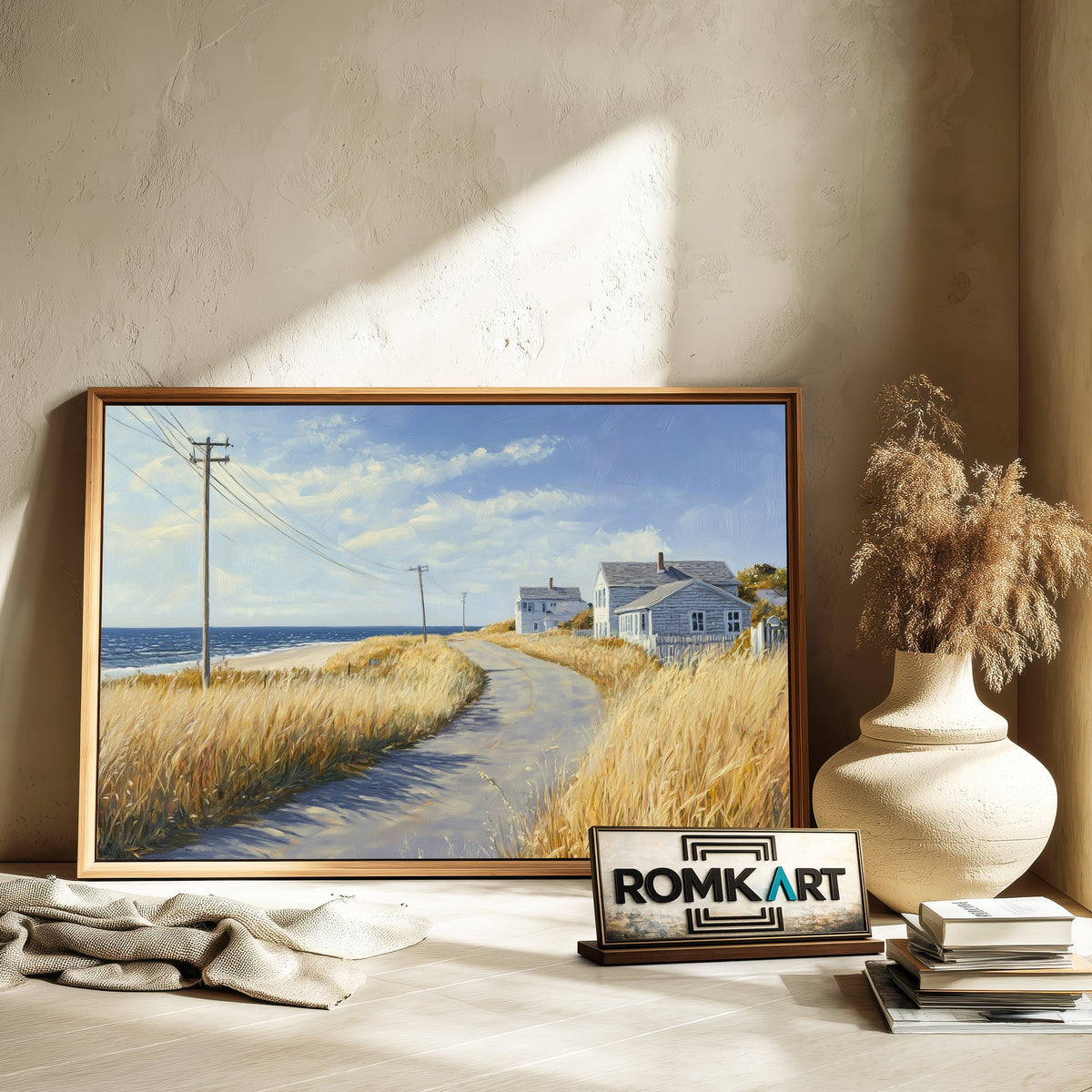 Quiet Coastal Road Town Seascape Oil Painting - image 6