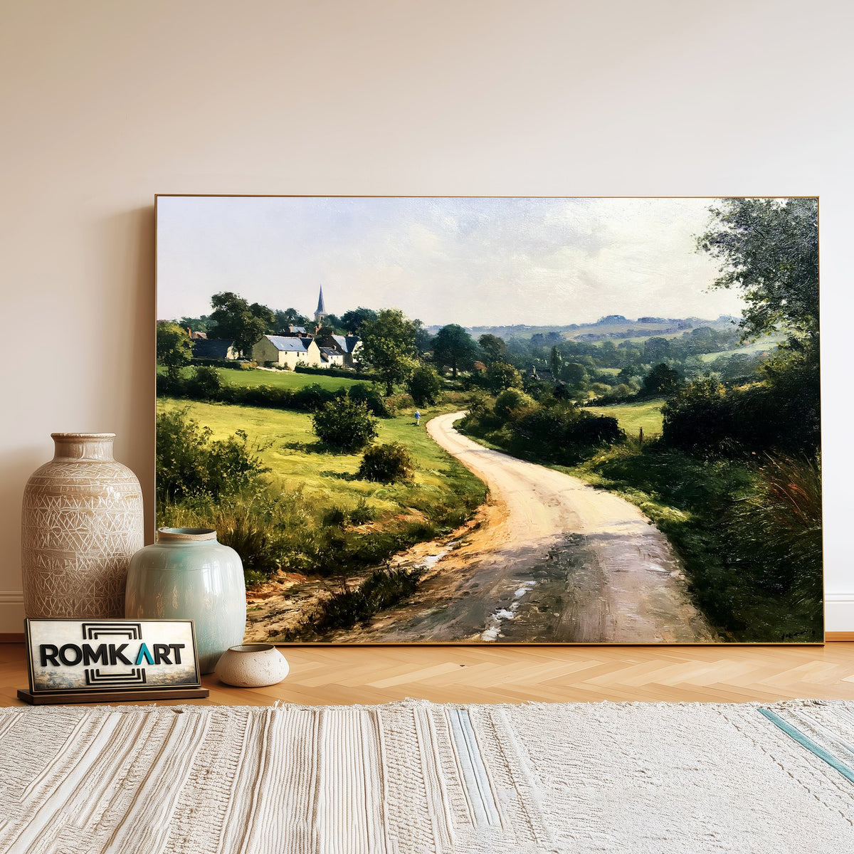 Quiet Country Road In Normandy Oil Painting - image 3