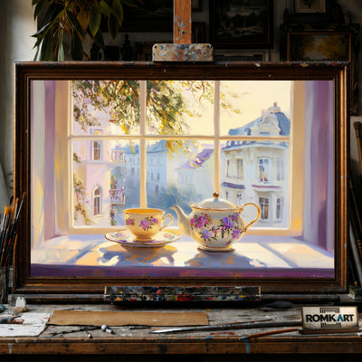 Quiet European Window hand-painted oil painting on canvas