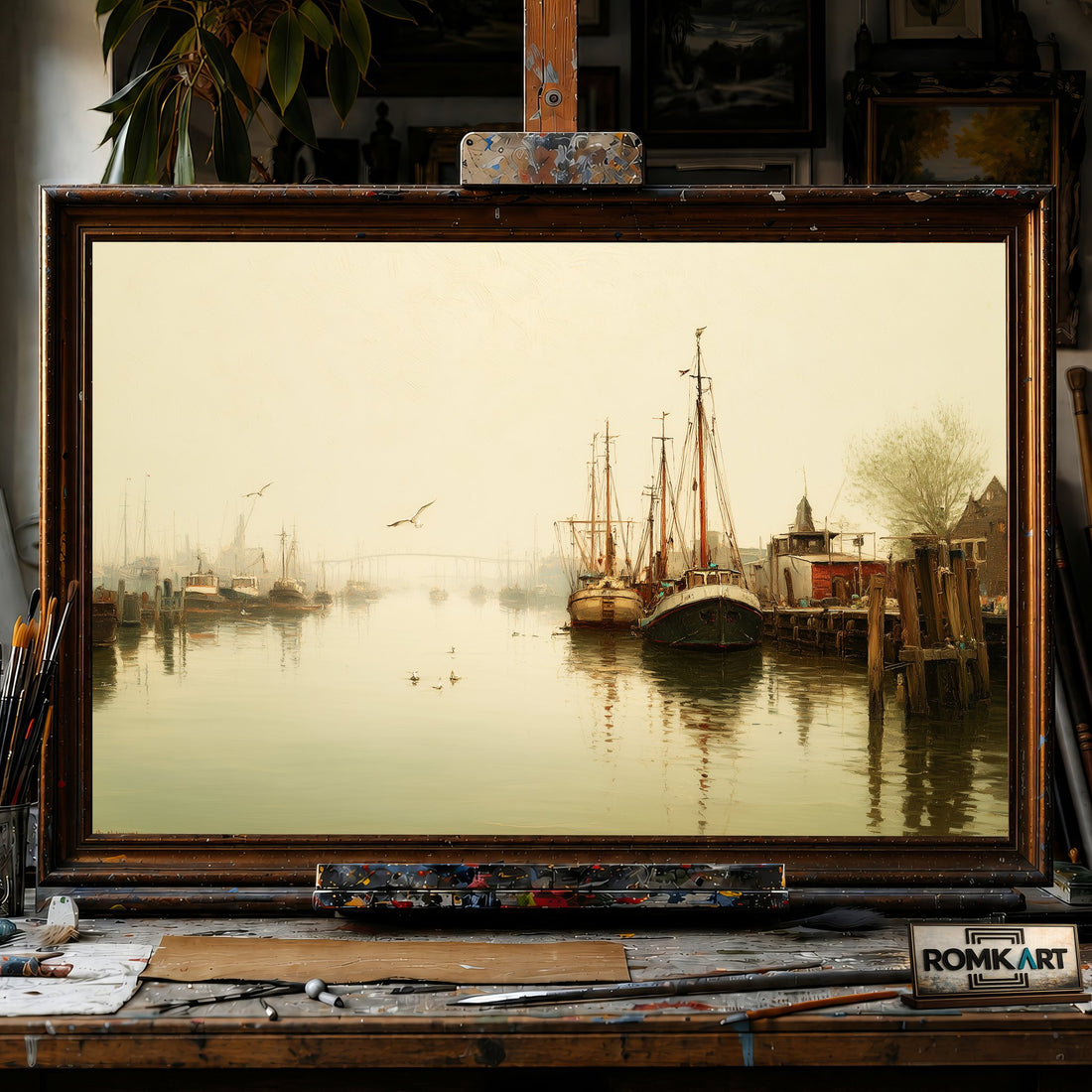 Quiet Harbor - Hand-Painted Oil Painting - View 1