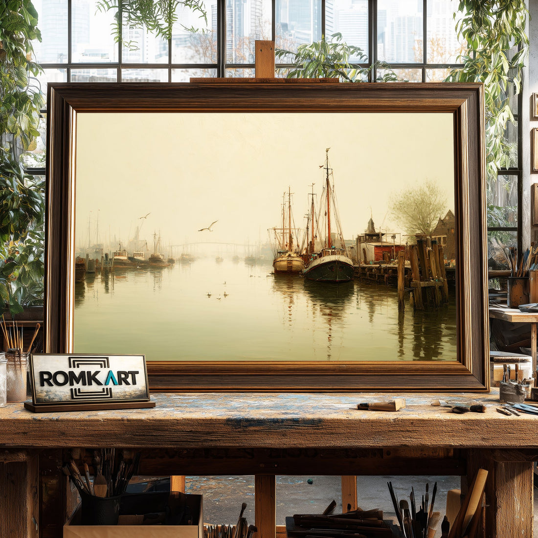 Quiet Harbor - Hand-Painted Oil Painting - View 1