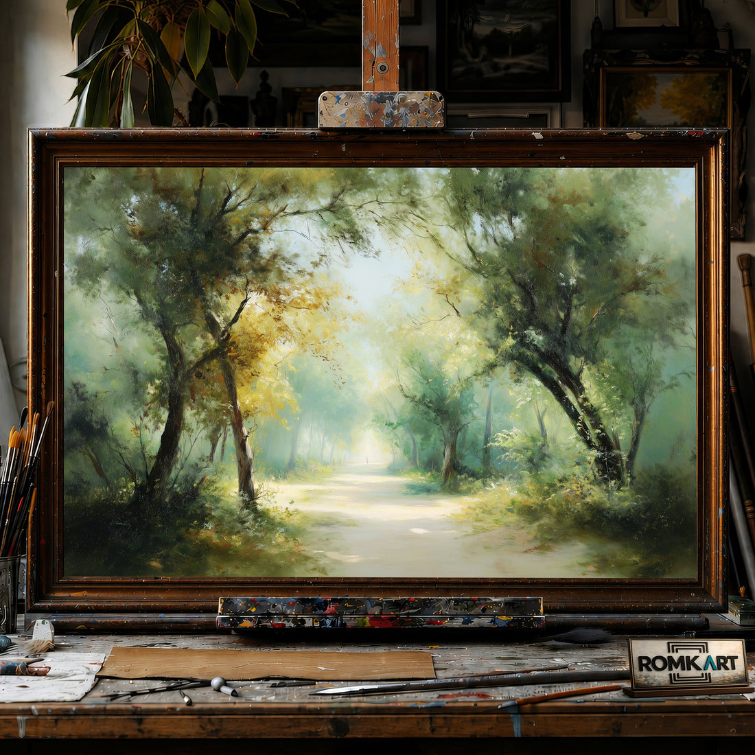 Quiet Pathway Forest - Hand-Painted Oil Painting - View 1