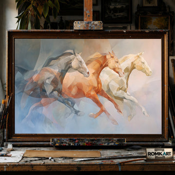 Racing Horses - Hand-Painted Oil Painting - View 1
