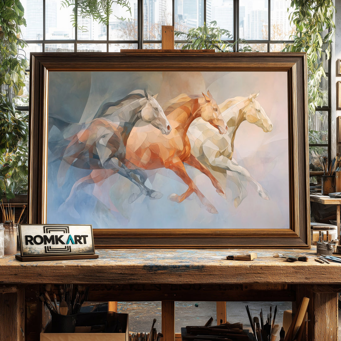 Racing Horses - Hand-Painted Oil Painting - View 1