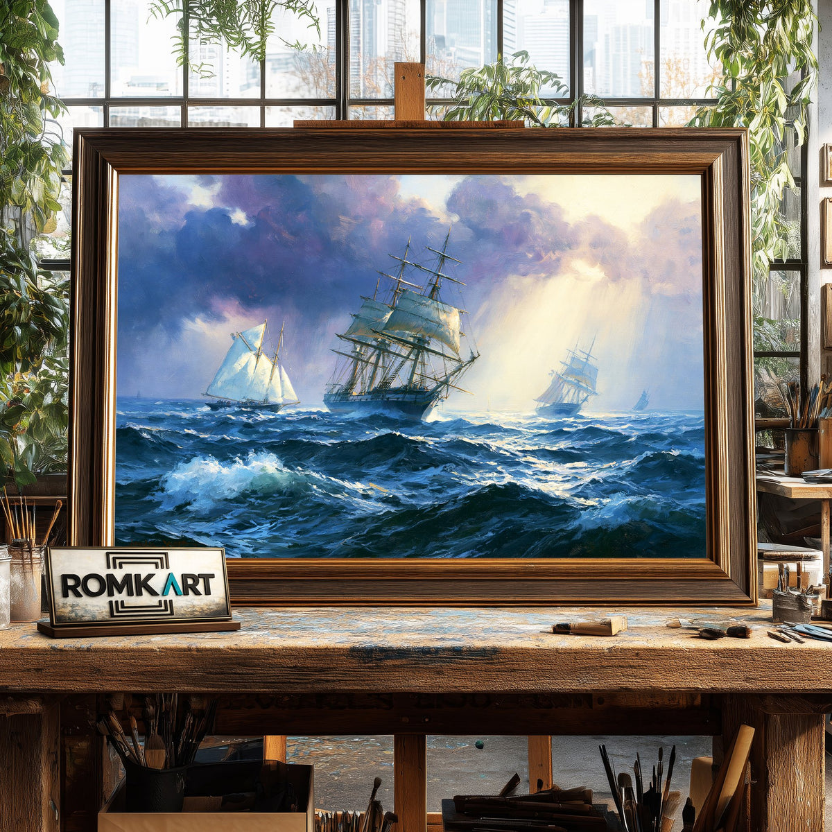 Racing Sailing Vessels On A Windy Day Oil Painting - image 2