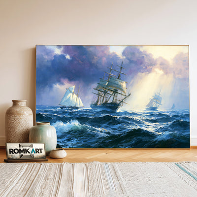 Racing Sailing Vessels On A Windy Day Oil Painting - image 3