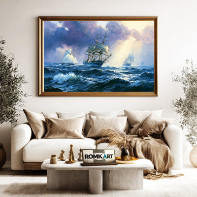 Racing Sailing Vessels On A Windy Day Oil Painting - image 5