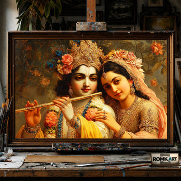 Radha and Krishna - Hand-Painted Oil Painting - View 1