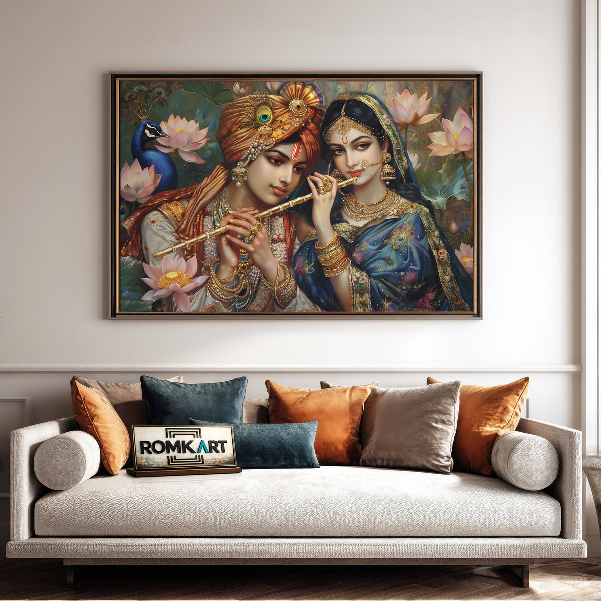 Radha and Krishna in Indian attire Hindu Oil Painting - image 4