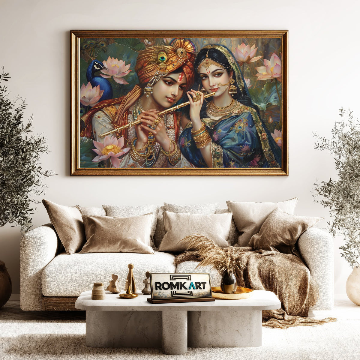 Radha and Krishna in Indian attire Hindu Oil Painting - image 5