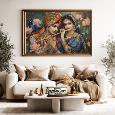 Radha and Krishna in Indian attire Hindu Oil Painting - image 5