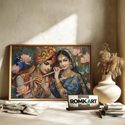 Radha and Krishna in Indian attire Hindu Oil Painting - image 6