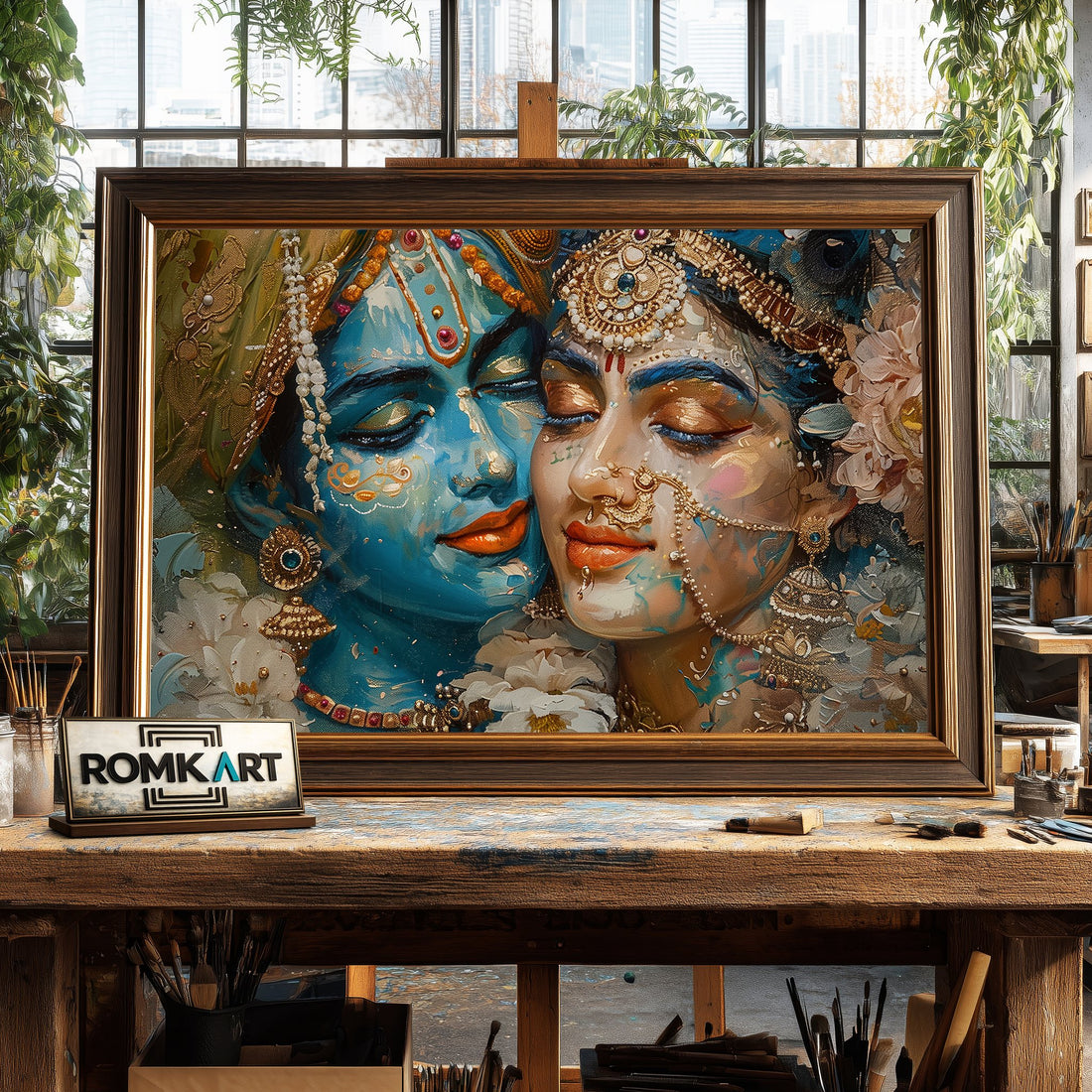 Radha and Krishna hand-painted oil painting on canvas