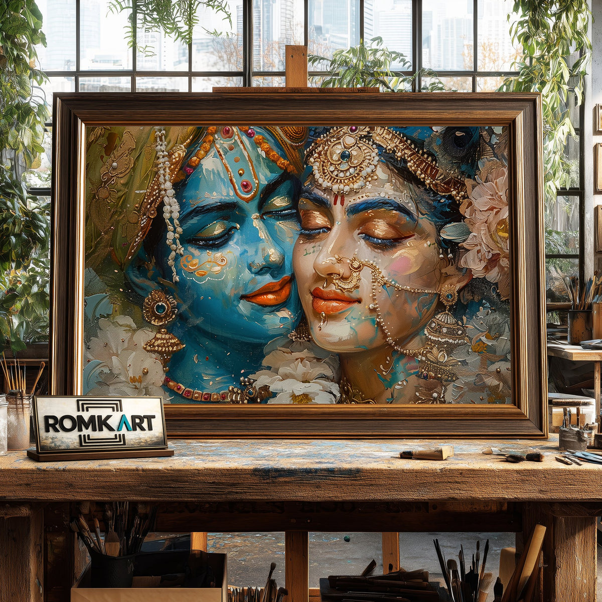 Radha and Krishna Hindu Oil Painting - image 2
