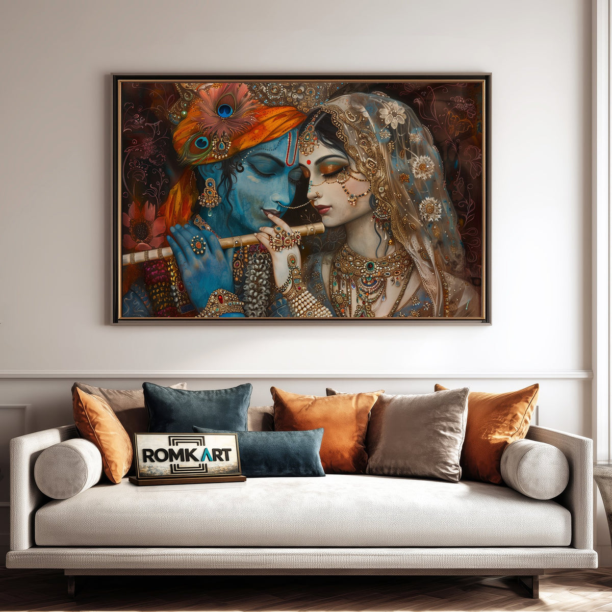 Radha and Krishna Playing Flute Hindu Oil Painting - image 4