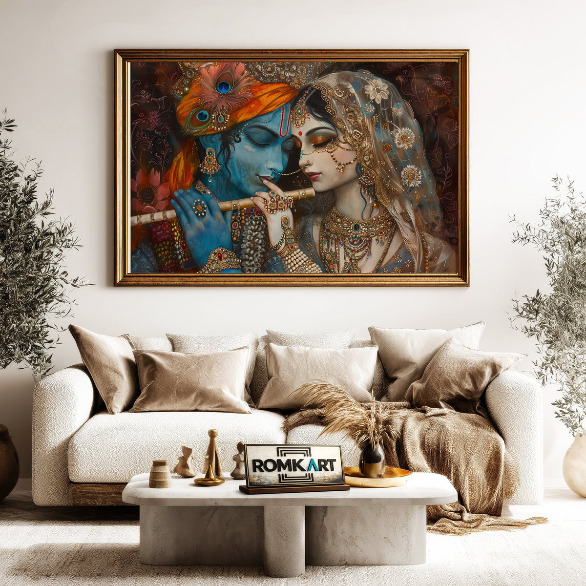 Radha and Krishna Playing Flute Hindu Oil Painting - image 5