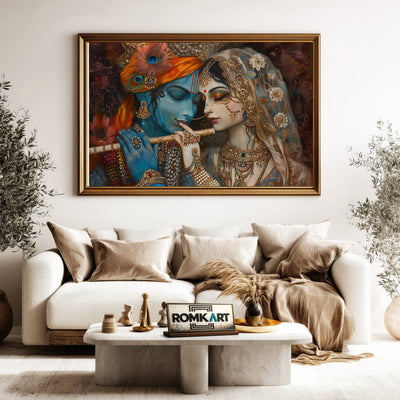 Radha and Krishna Playing Flute Hindu Oil Painting - image 5