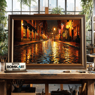 Rain On Cobblestone Street Oil Painting - image 2