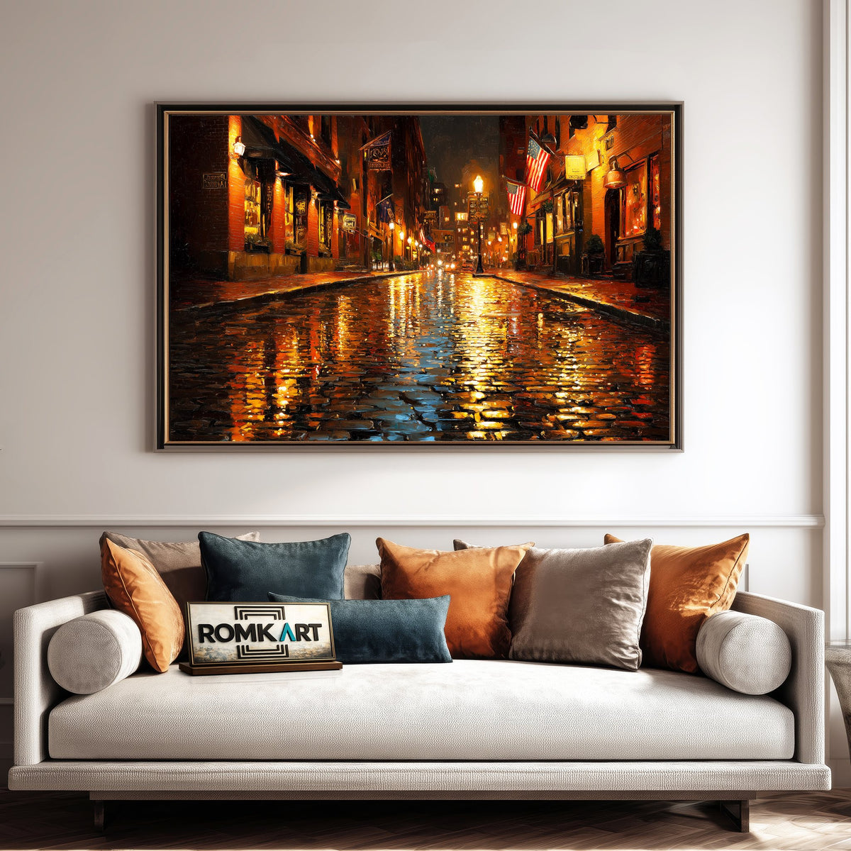 Rain On Cobblestone Street Oil Painting - image 4