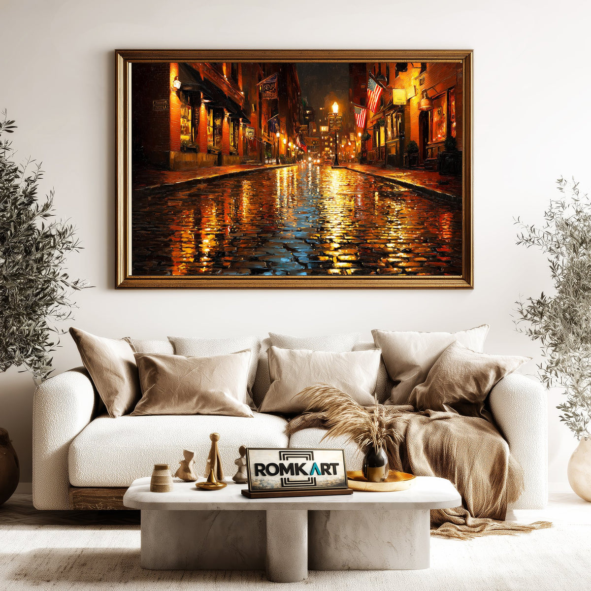 Rain On Cobblestone Street Oil Painting - image 5