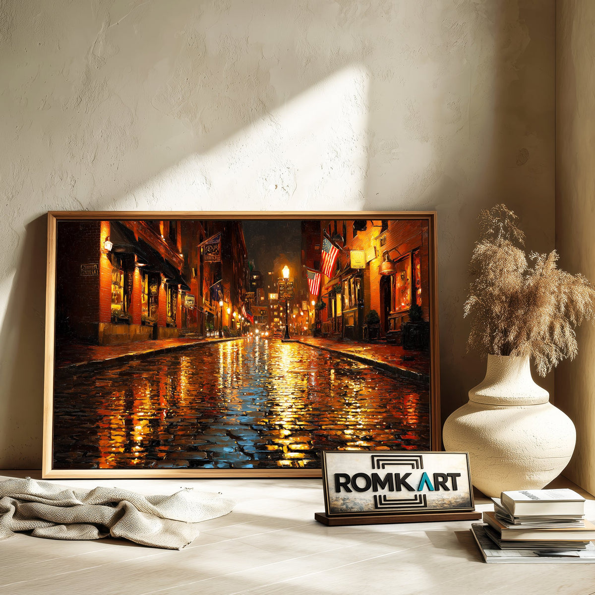 Rain On Cobblestone Street Oil Painting - image 6