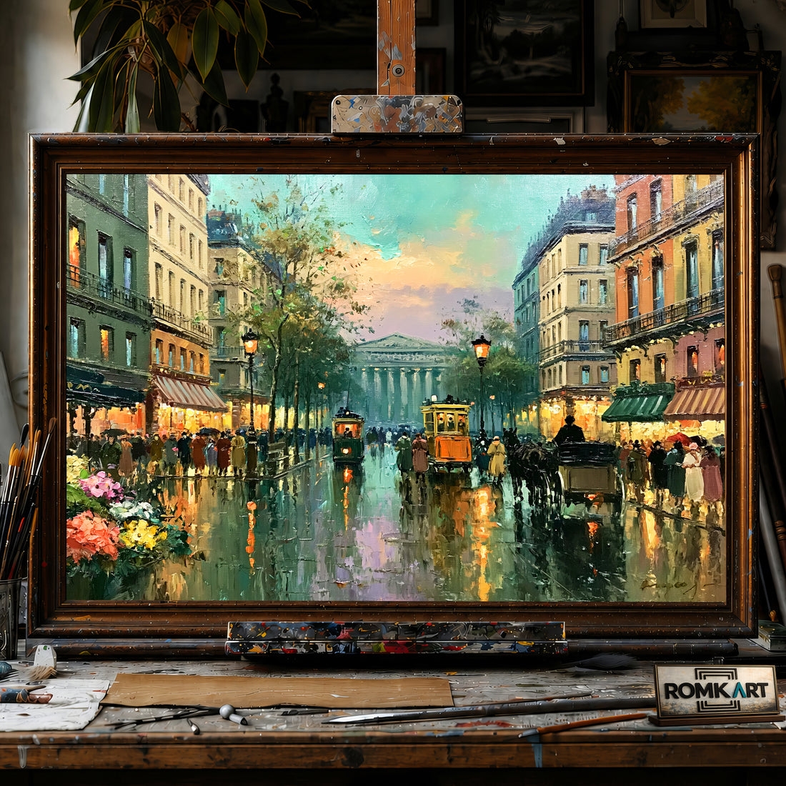 Rainy Paris hand-painted oil painting on canvas