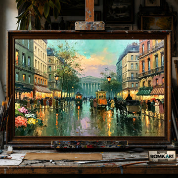 Rainy Paris hand-painted oil painting on canvas