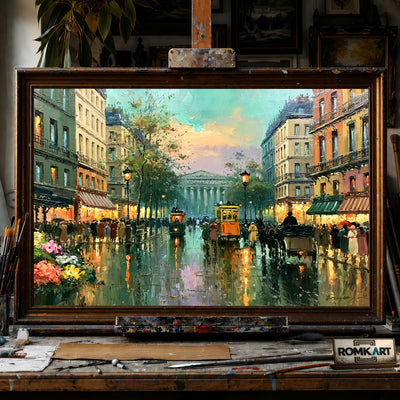 Rainy Paris hand-painted oil painting on canvas