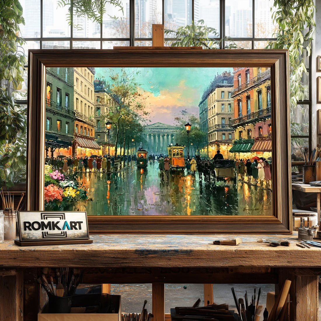 Rainy Paris hand-painted oil painting on canvas
