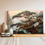 Red-Crowned Cranes and Ancient Pine Trees Oil Painting - image 3