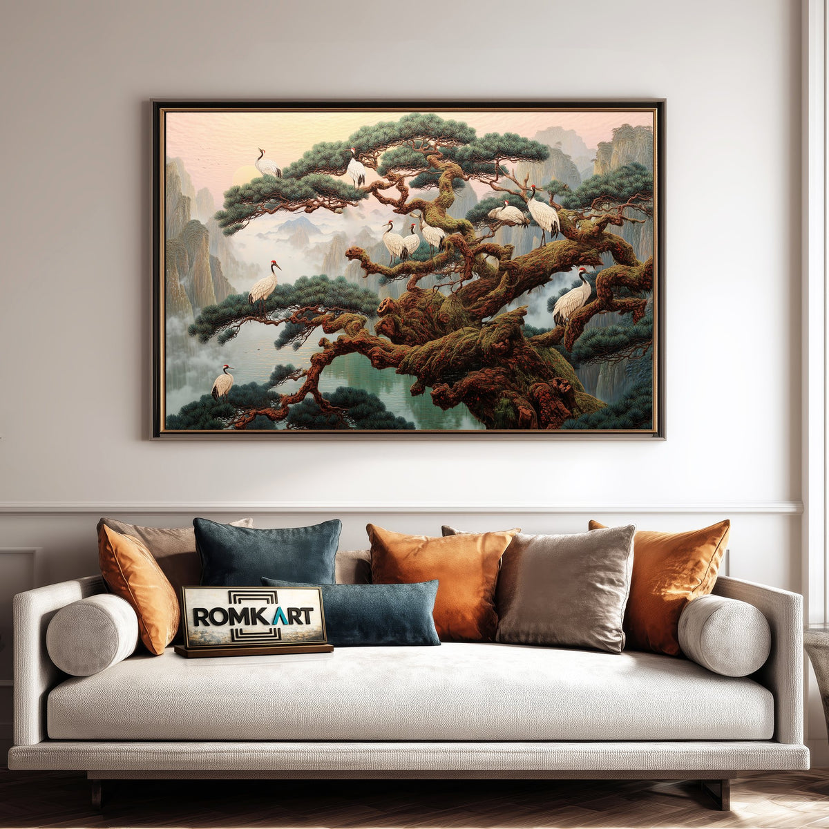 Red-Crowned Cranes and Ancient Pine Trees Oil Painting - image 4