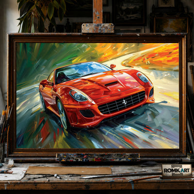 Red Ferrari Speed Art Automotive Oil Painting