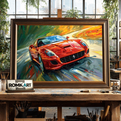 Red Ferrari Speed Art Automotive Oil Painting - image 2