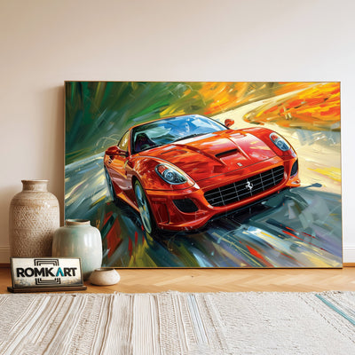 Red Ferrari Speed Art Automotive Oil Painting - image 3