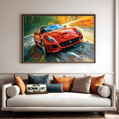 Red Ferrari Speed Art Automotive Oil Painting - image 4