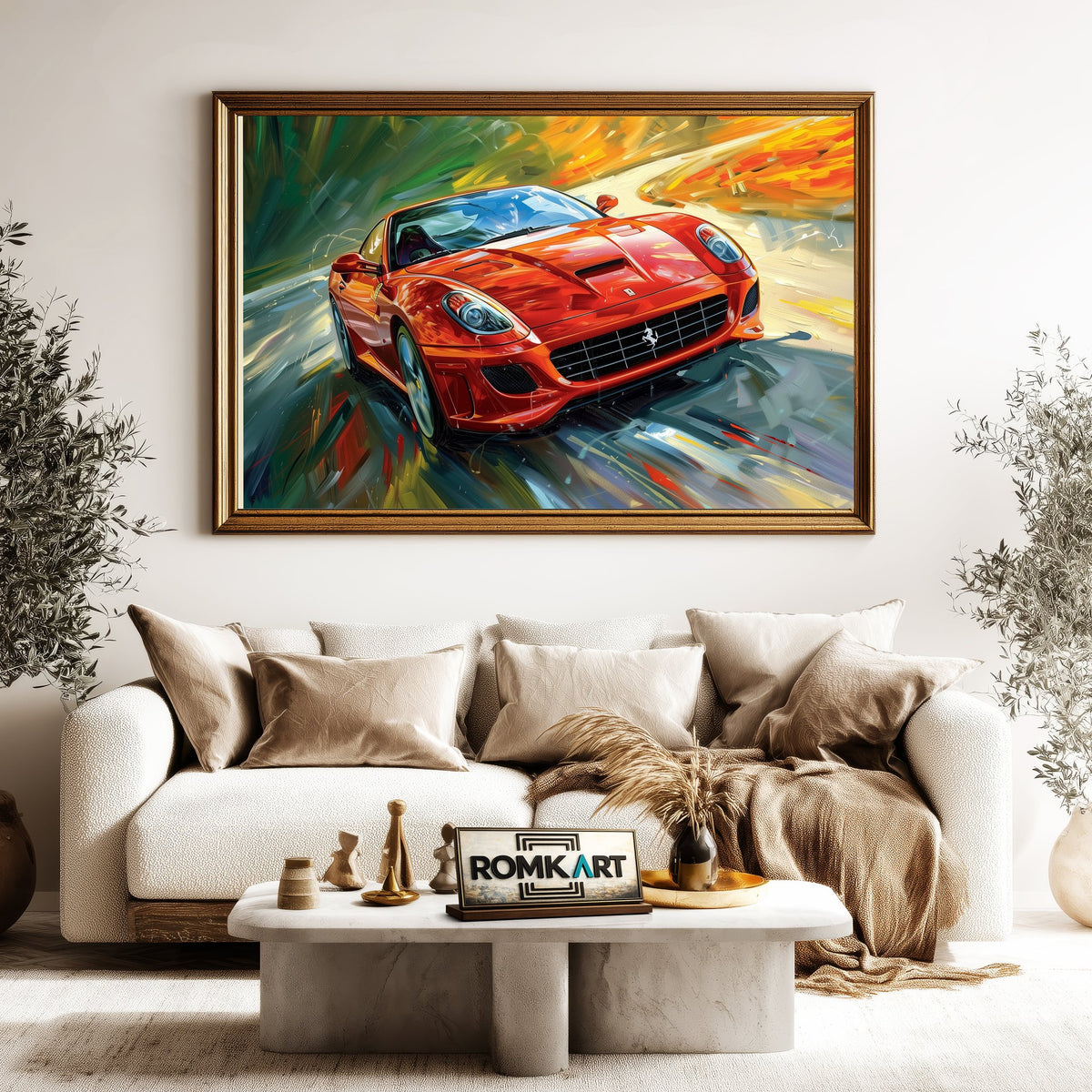 Red Ferrari Speed Art Automotive Oil Painting - image 5